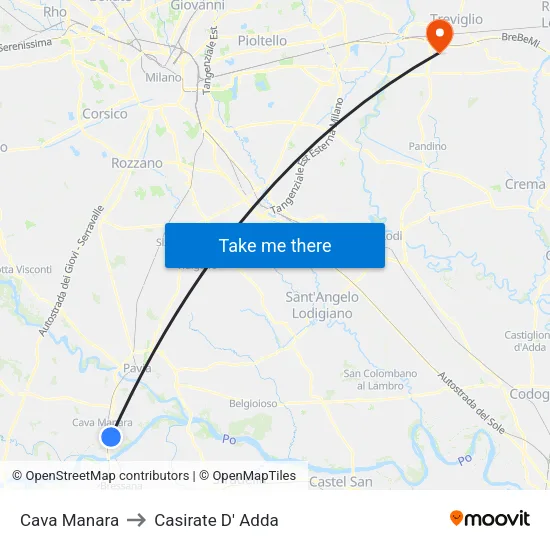 Cava Manara to Casirate D' Adda map