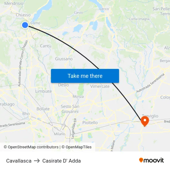 Cavallasca to Casirate D' Adda map