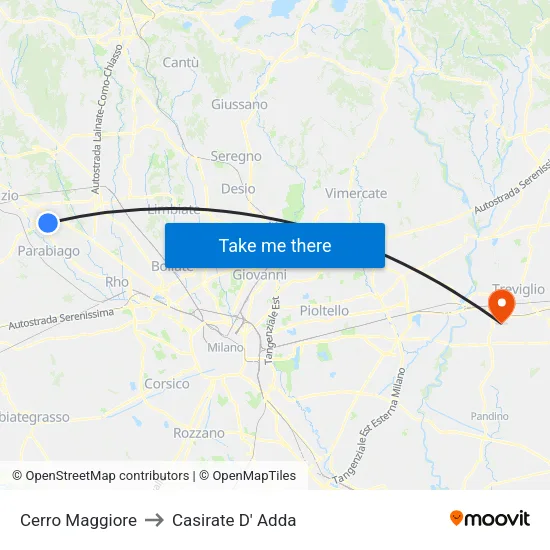 Cerro Maggiore to Casirate D' Adda map