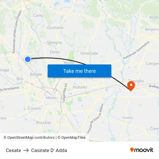 Cesate to Casirate D' Adda map