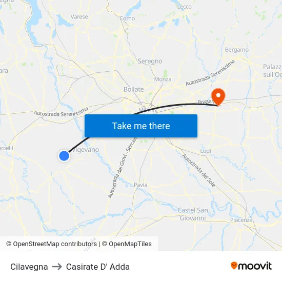 Cilavegna to Casirate D' Adda map