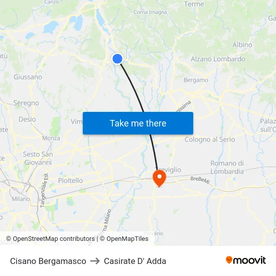 Cisano Bergamasco to Casirate D' Adda map