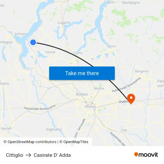Cittiglio to Casirate D' Adda map