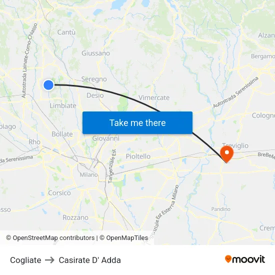 Cogliate to Casirate D' Adda map