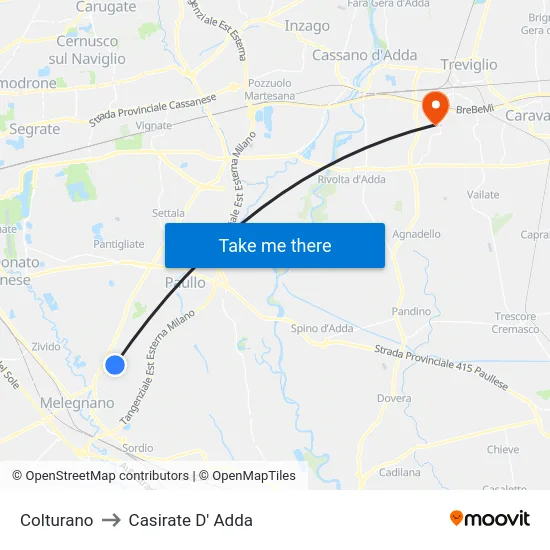 Colturano to Casirate D' Adda map