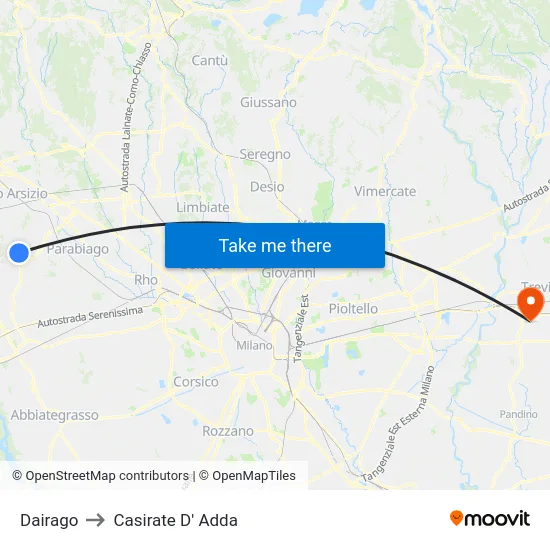 Dairago to Casirate D' Adda map