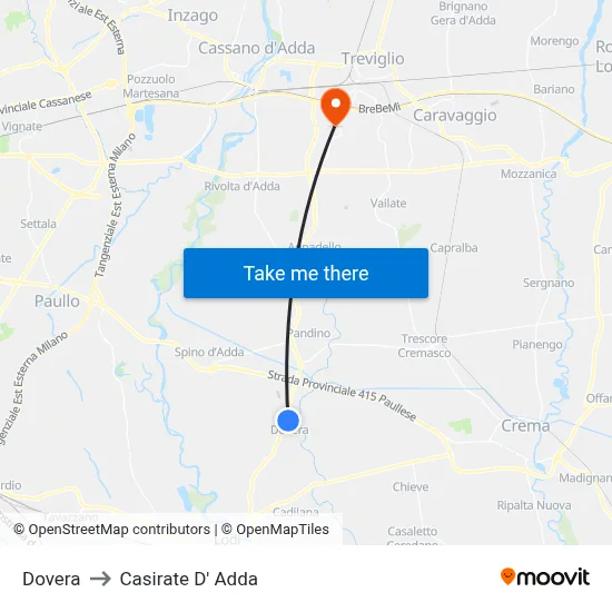 Dovera to Casirate d'Adda map