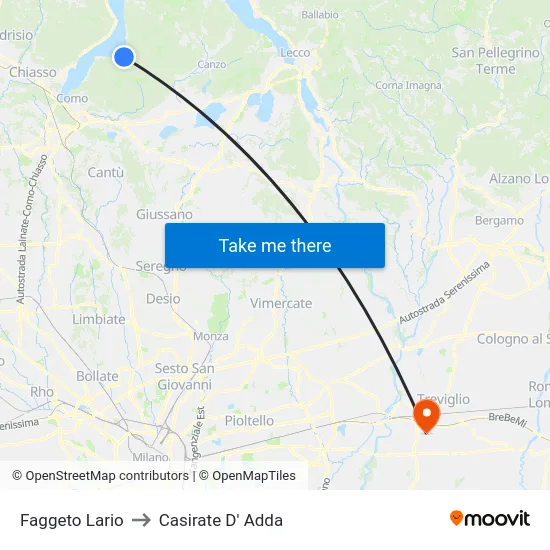 Faggeto Lario to Casirate d'Adda map