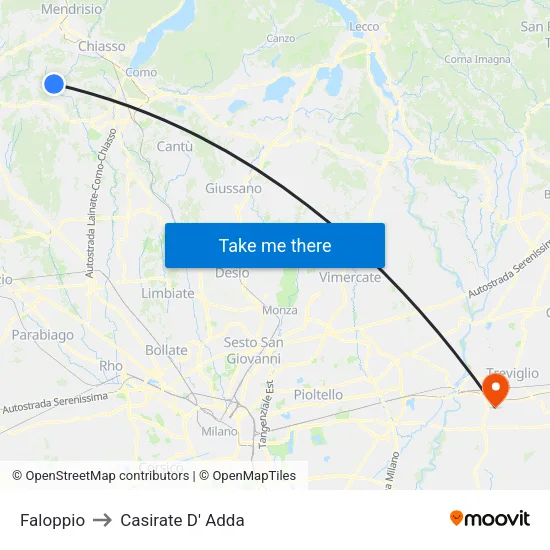 Faloppio to Casirate D' Adda map