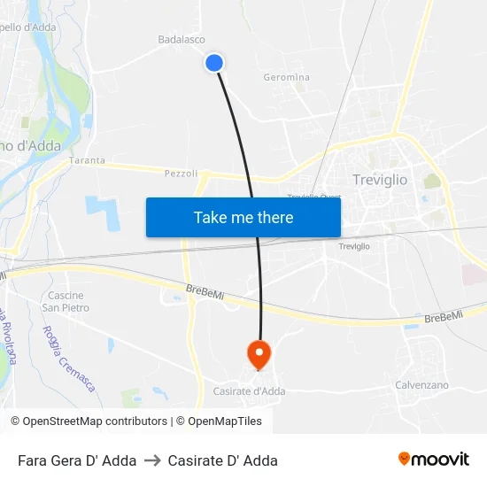 Fara Gera D' Adda to Casirate d'Adda map