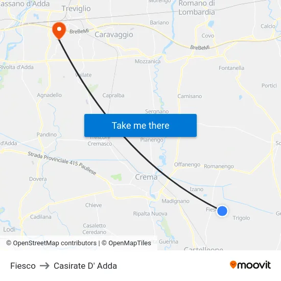 Fiesco to Casirate D' Adda map