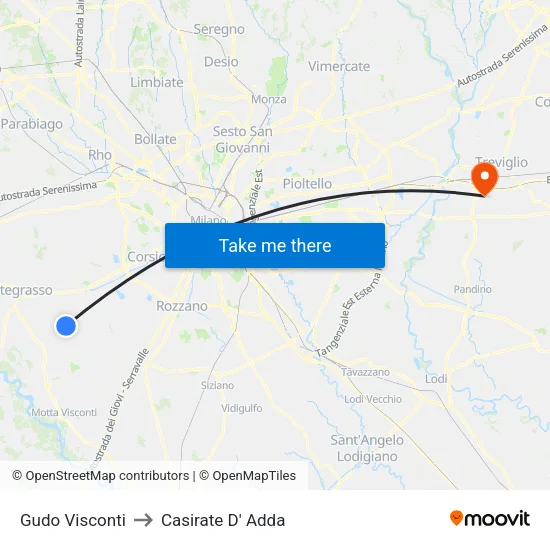 Gudo Visconti to Casirate D' Adda map