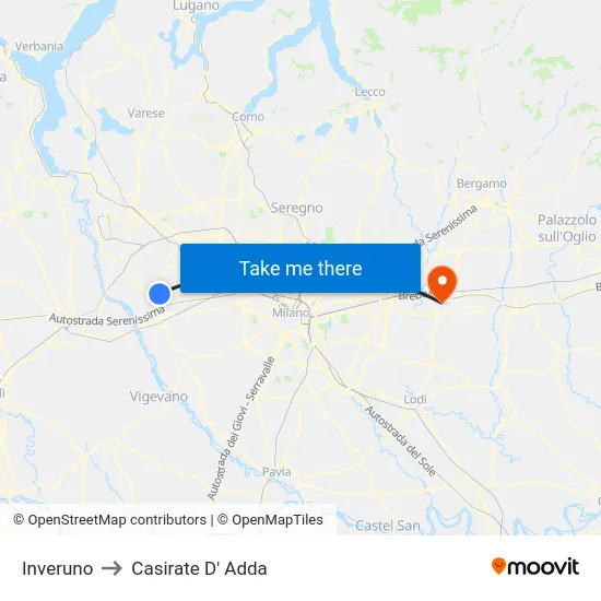 Inveruno to Casirate D' Adda map
