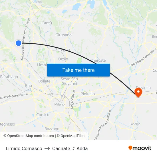 Limido Comasco to Casirate D' Adda map