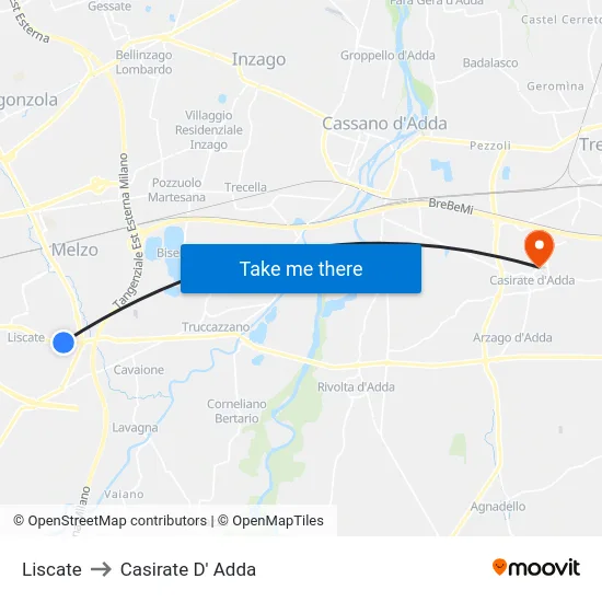 Liscate to Casirate D' Adda map