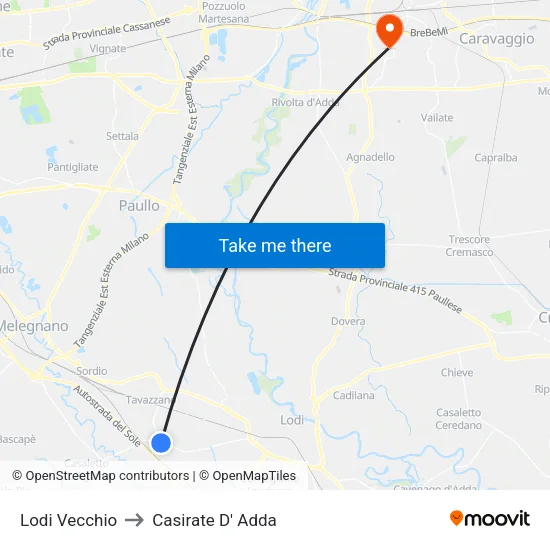 Lodi Vecchio to Casirate D' Adda map