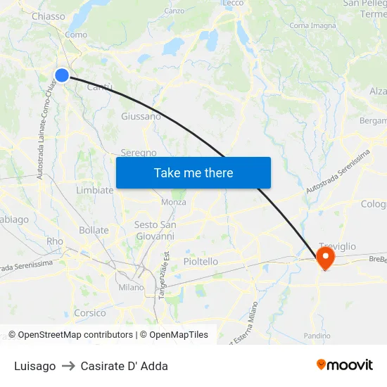 Luisago to Casirate D' Adda map