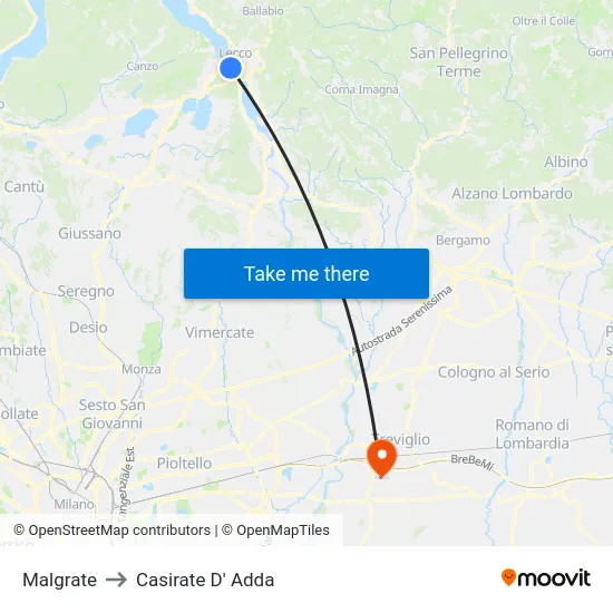 Malgrate to Casirate D' Adda map