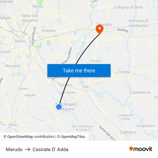 Marudo to Casirate D' Adda map