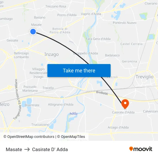 Masate to Casirate D' Adda map