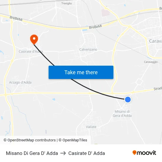 Misano di Gera d'Adda to Casirate d'Adda map