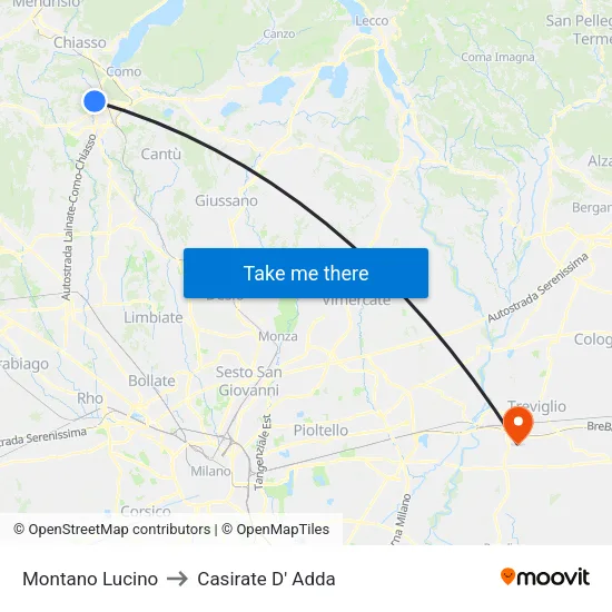 Montano Lucino to Casirate D' Adda map