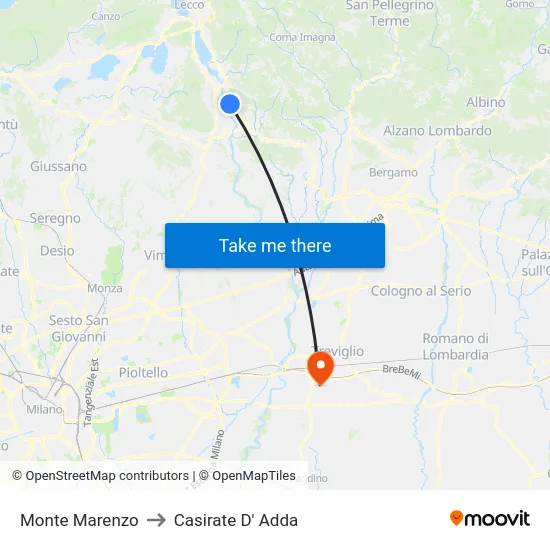 Monte Marenzo to Casirate D' Adda map