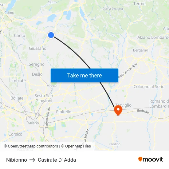 Nibionno to Casirate D' Adda map