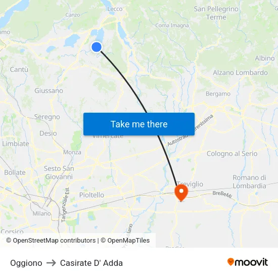 Oggiono to Casirate D' Adda map