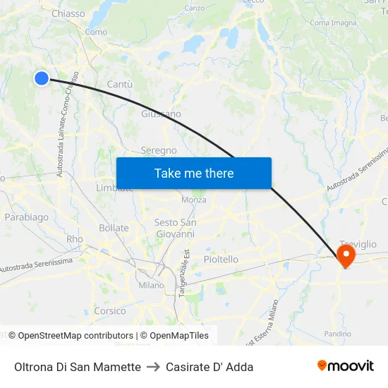 Oltrona Di San Mamette to Casirate D' Adda map