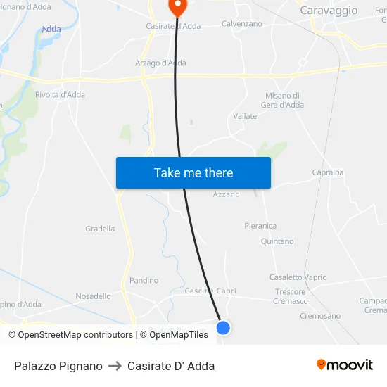 Palazzo Pignano to Casirate D' Adda map
