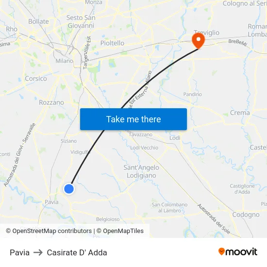 Pavia to Casirate D' Adda map
