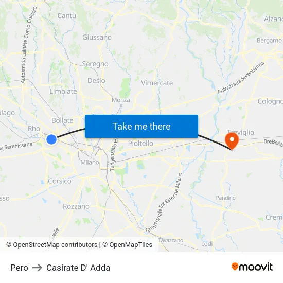 Pero to Casirate D' Adda map
