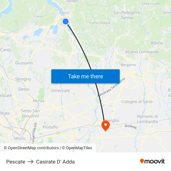 Pescate to Casirate D' Adda map