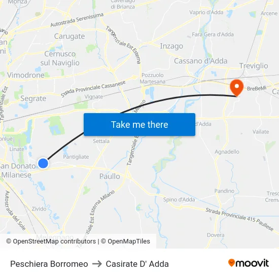 Peschiera Borromeo to Casirate D' Adda map