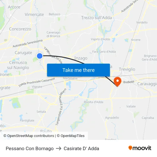 Pessano Con Bornago to Casirate D' Adda map