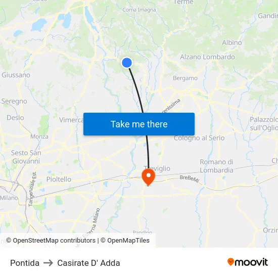 Pontida to Casirate D' Adda map