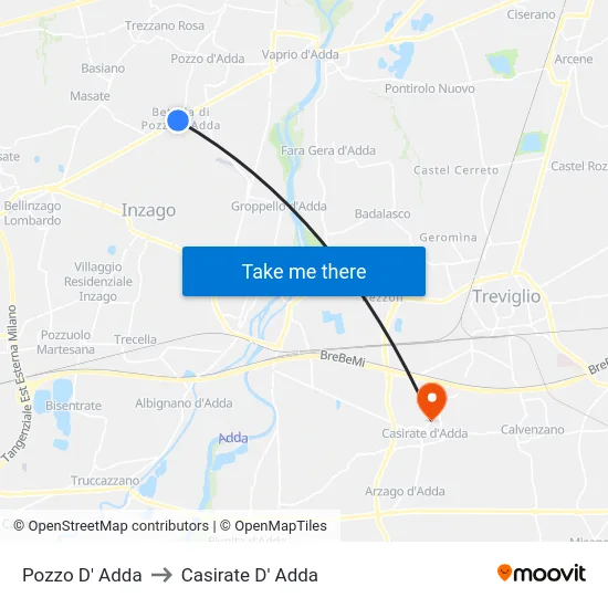 Pozzo D' Adda to Casirate D' Adda map