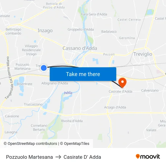 Pozzuolo Martesana to Casirate D' Adda map