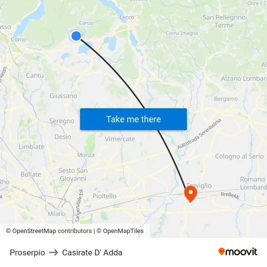 Proserpio to Casirate d'Adda map