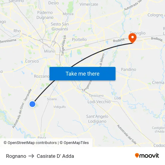 Rognano to Casirate d'Adda map