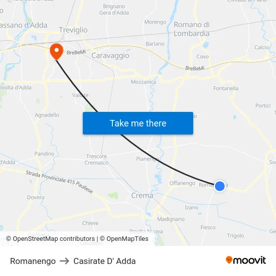 Romanengo to Casirate D' Adda map