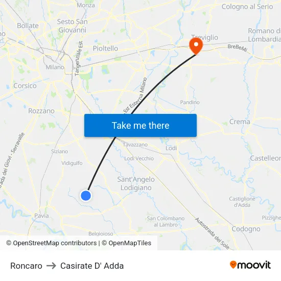 Roncaro to Casirate D' Adda map