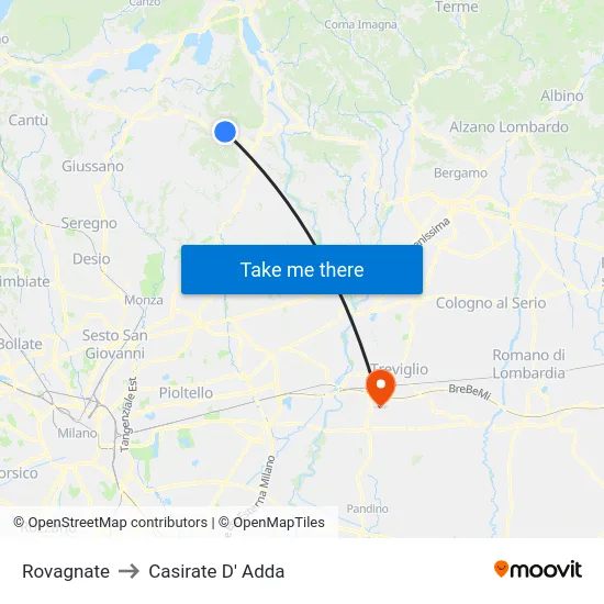 Rovagnate to Casirate D' Adda map