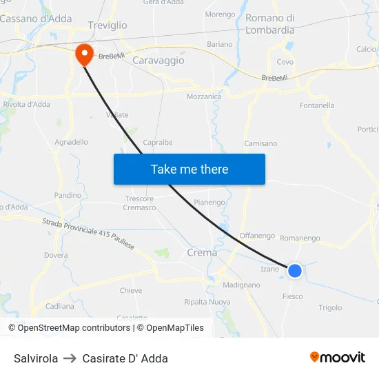 Salvirola to Casirate D' Adda map