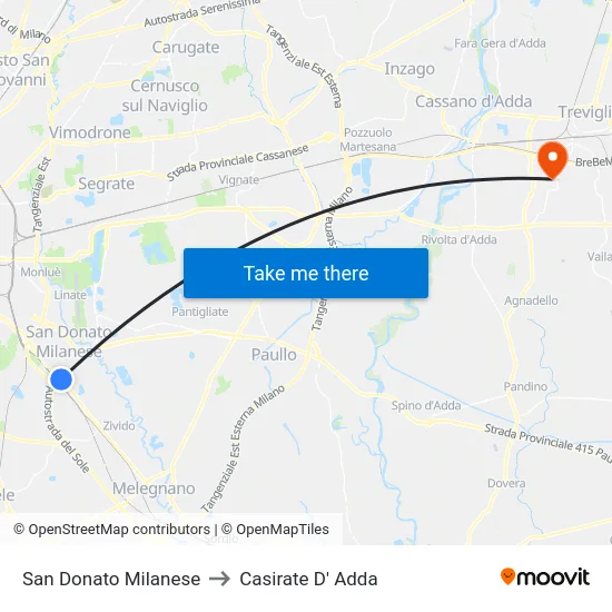 San Donato Milanese to Casirate D' Adda map