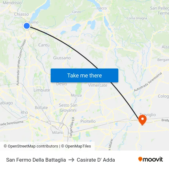 San Fermo Della Battaglia to Casirate D' Adda map