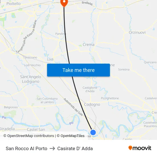 San Rocco Al Porto to Casirate D' Adda map