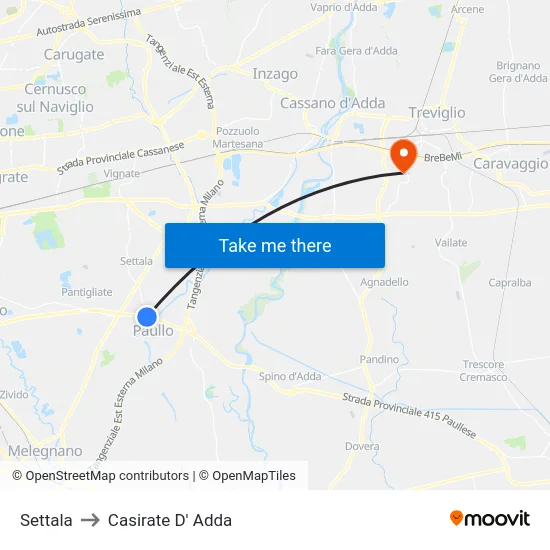 Settala to Casirate D' Adda map