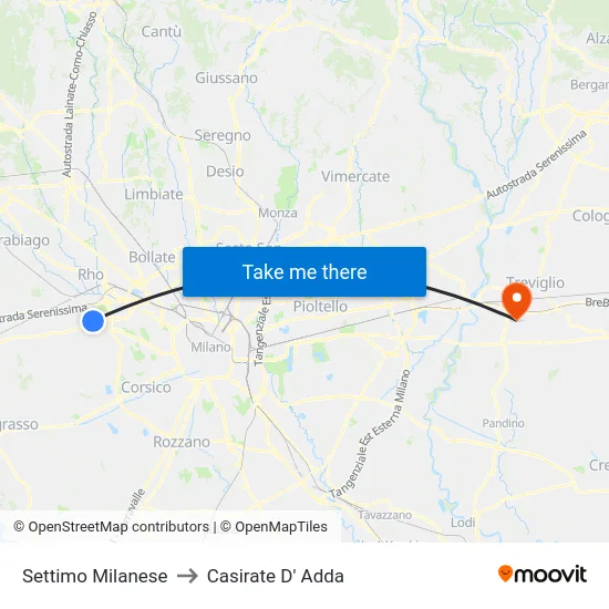 Settimo Milanese to Casirate D' Adda map